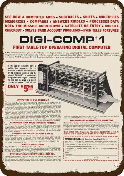 

1968 Digi-comp 1 Digital Computer Vintage Look Replica Metal Sign