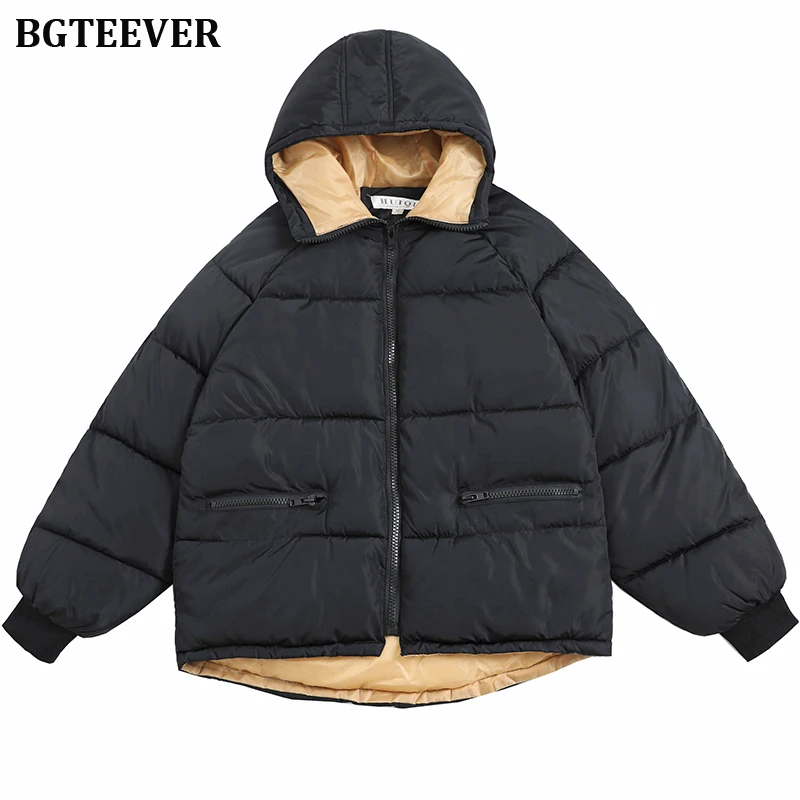 BGTEEVER утепленные женские парки зимнее пальто куртка свободные пуховики с шапкой