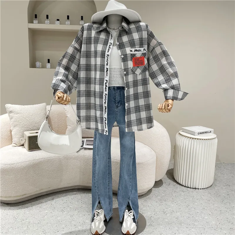 

Women's Spring Summer 2021 Niche Design Fashion Retro Long Sleeve Shirt Coat Design Top Plaid Shirt
