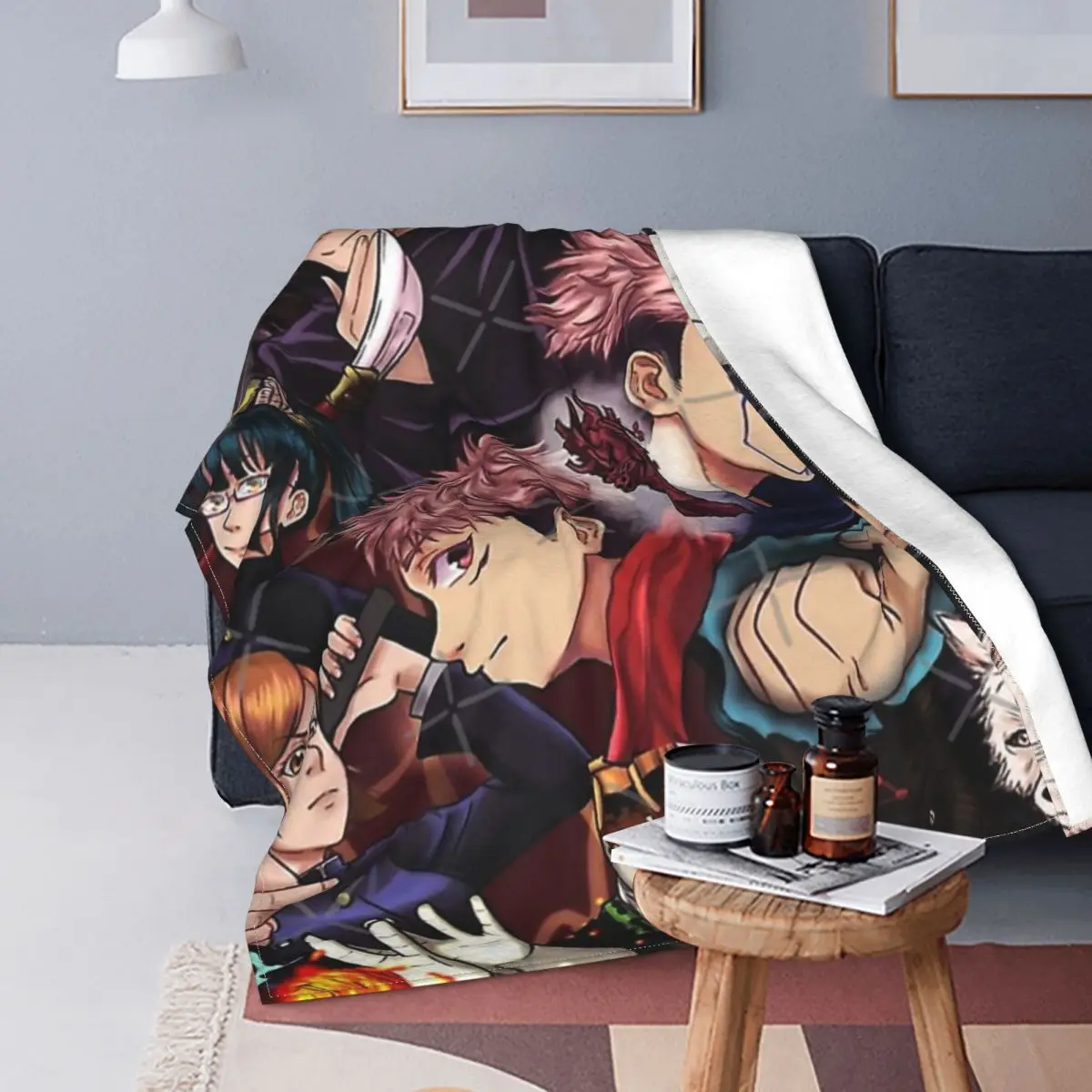 

Jujutsu Kaisen-colcha a cuadros para cama, cubierta de playa, mantas a cuadros, colcha de Picnic, 5 unidades
