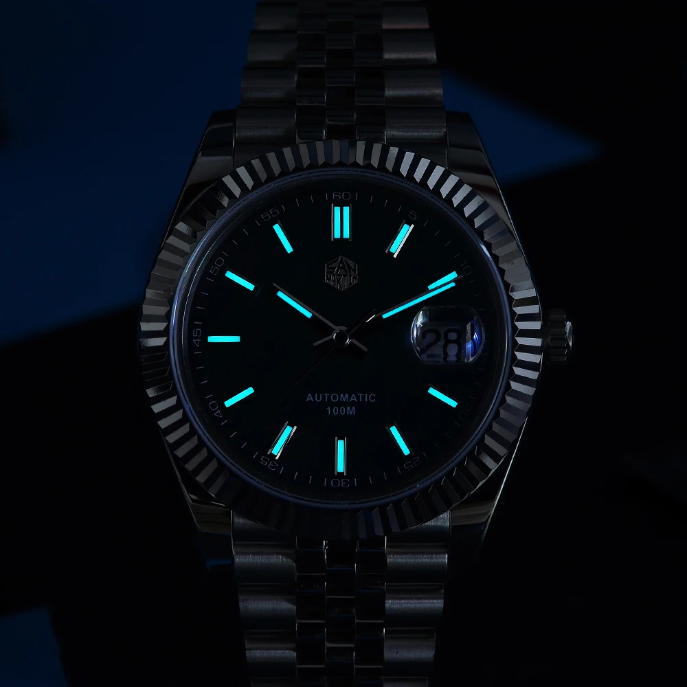 

San Martin Men Dress Watch Jubilee Bracelet Retro Classic Luxury Automatic Mechanical Watches Sapphire Cyclops Waterproof 100M
