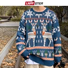 Мужской вязаный свитер LAPPSTER в стиле харадзюку со снежинками, 2022, мужские зимние пуловеры оверсайз с рождественским оленем, мужские корейские модные свитера