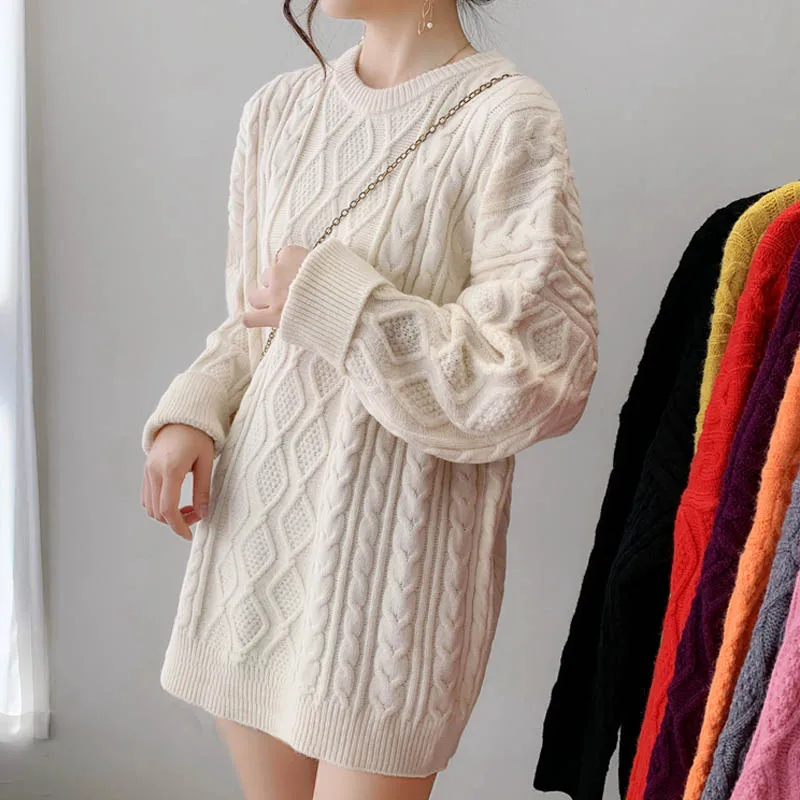 Big yards han edition fashion sweater female loose version of lazy wind twist head set long female new autumn and winter