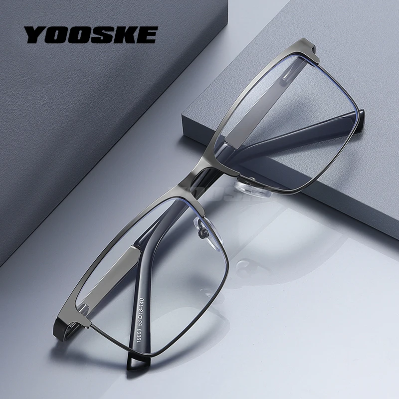 

YOOSKE Stainless Steel Reading Glasses Men Non Spherical Lens Presbyopia Business Eyeglasses Male Hyperopia Prescription Eyewear