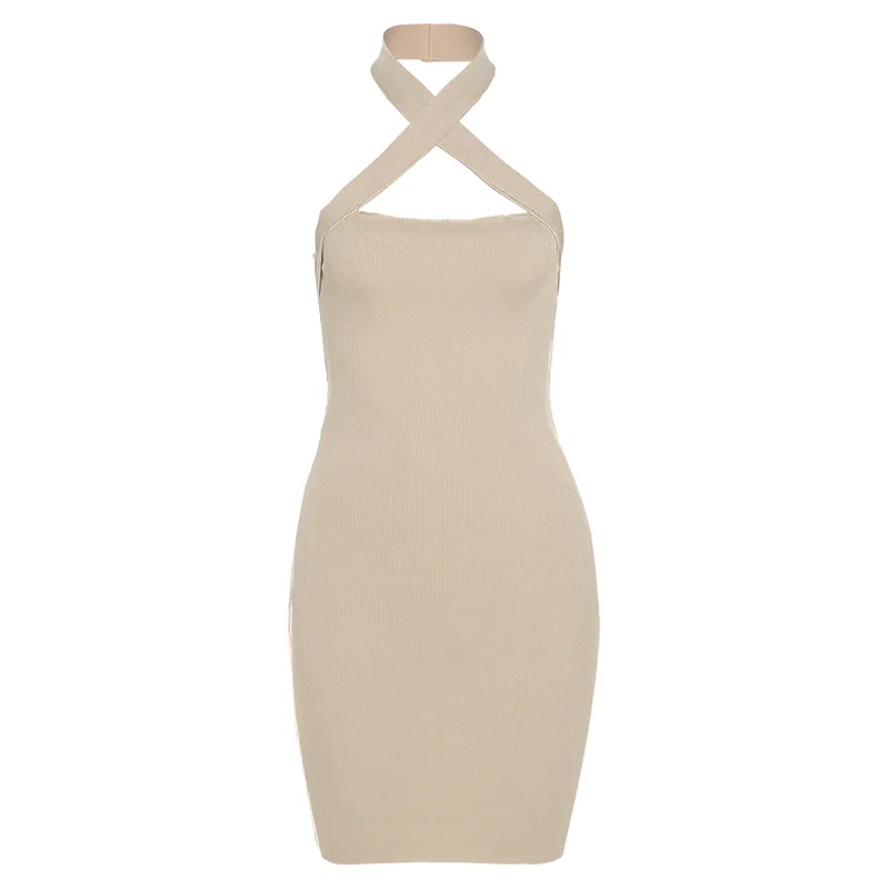 

Women's Summer Backless Cross Sexy Mini Dresses Slim Sleeveless Bodycon Wrap Dress Vintage Dresses For Women Party Streetwear