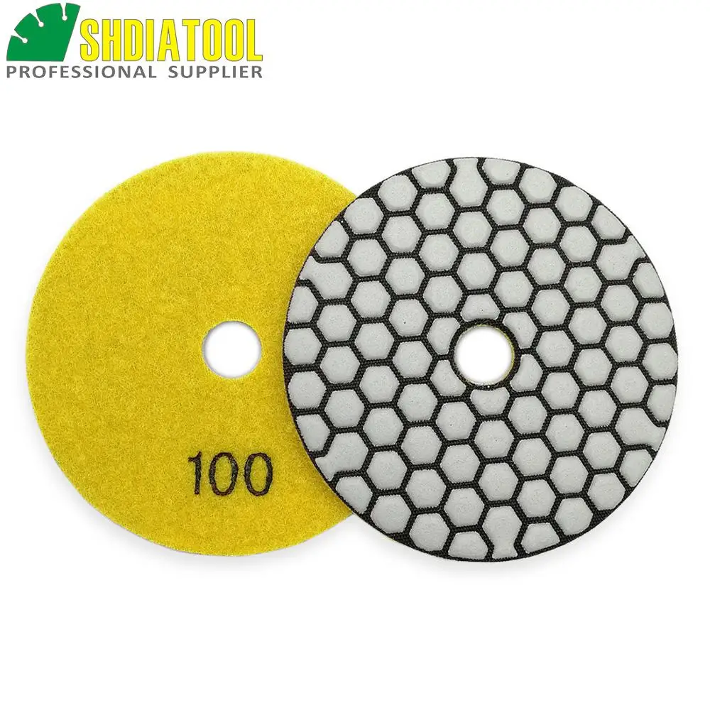 DIATOOL 7pcs 4inch#100 Dry Diamond Polishing Pads Diameter 100MM Resin Bond Diamond Flexible Polishing Pads