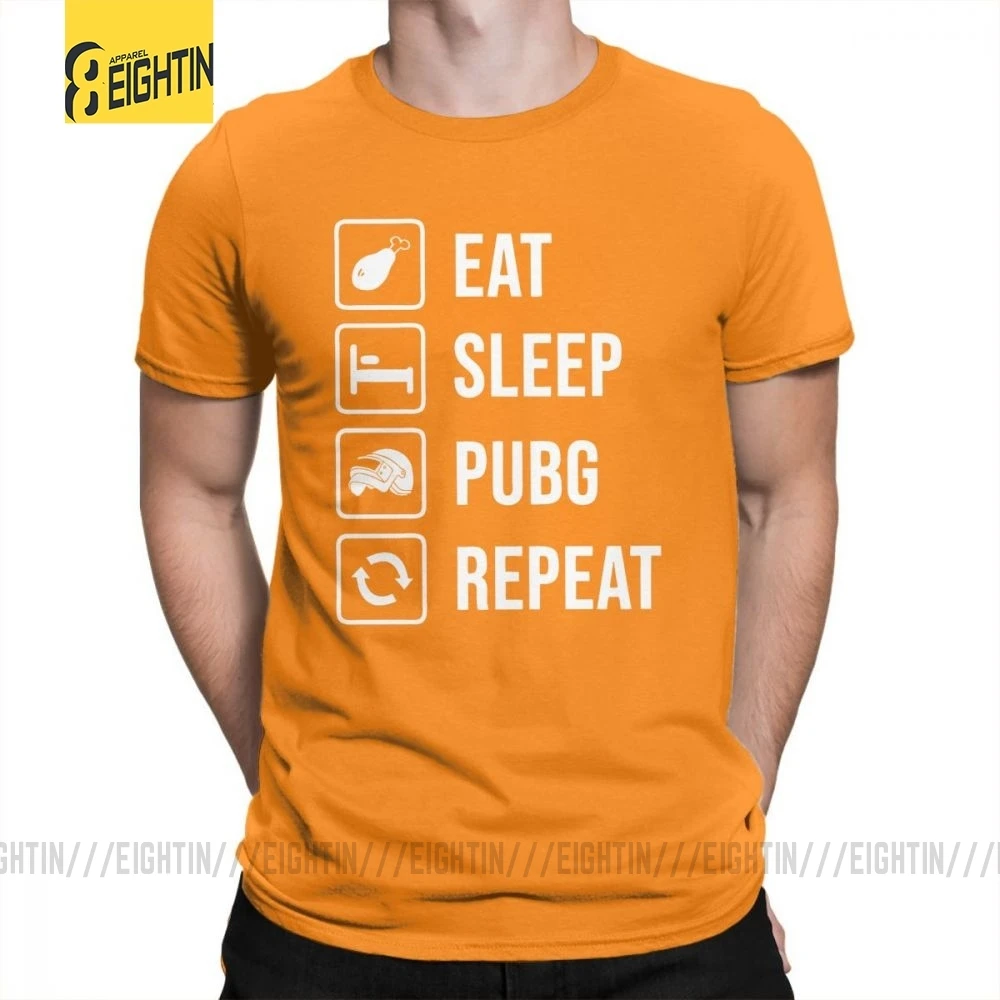 Оранжевый Футболка с надписью «Eat Sleep PUBG Repeat», победитель, Куриный Ужин, короткий рукав, высокое качество, хлопок, футболка, одежда, мужские топы размера плюс - Цвет: Оранжевый