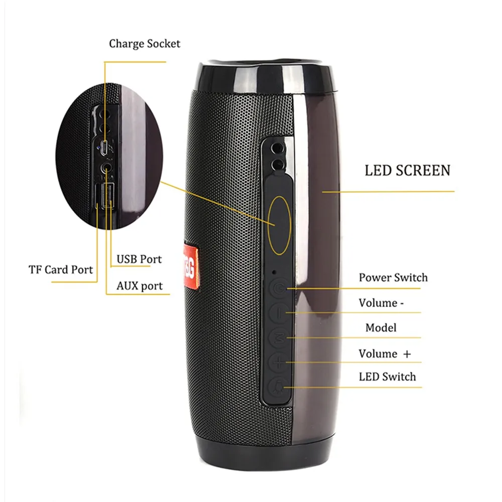 

Portable wireless bluetooth speaker LED outdoor bass column subwoofer speaker with light microphone support TF FM USB subwoofer