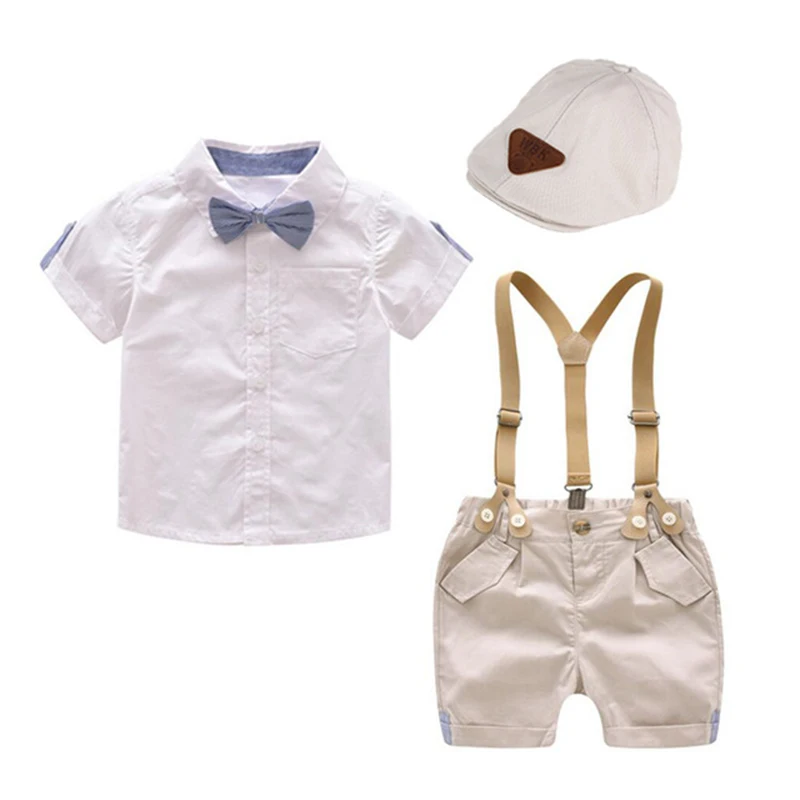2020 Baby Boy Gentleman Sets White Cotton Shirt+ Beige suspenders Pants 2PCS Outfits Bebes Suits for 18M 24M 3T 4T |