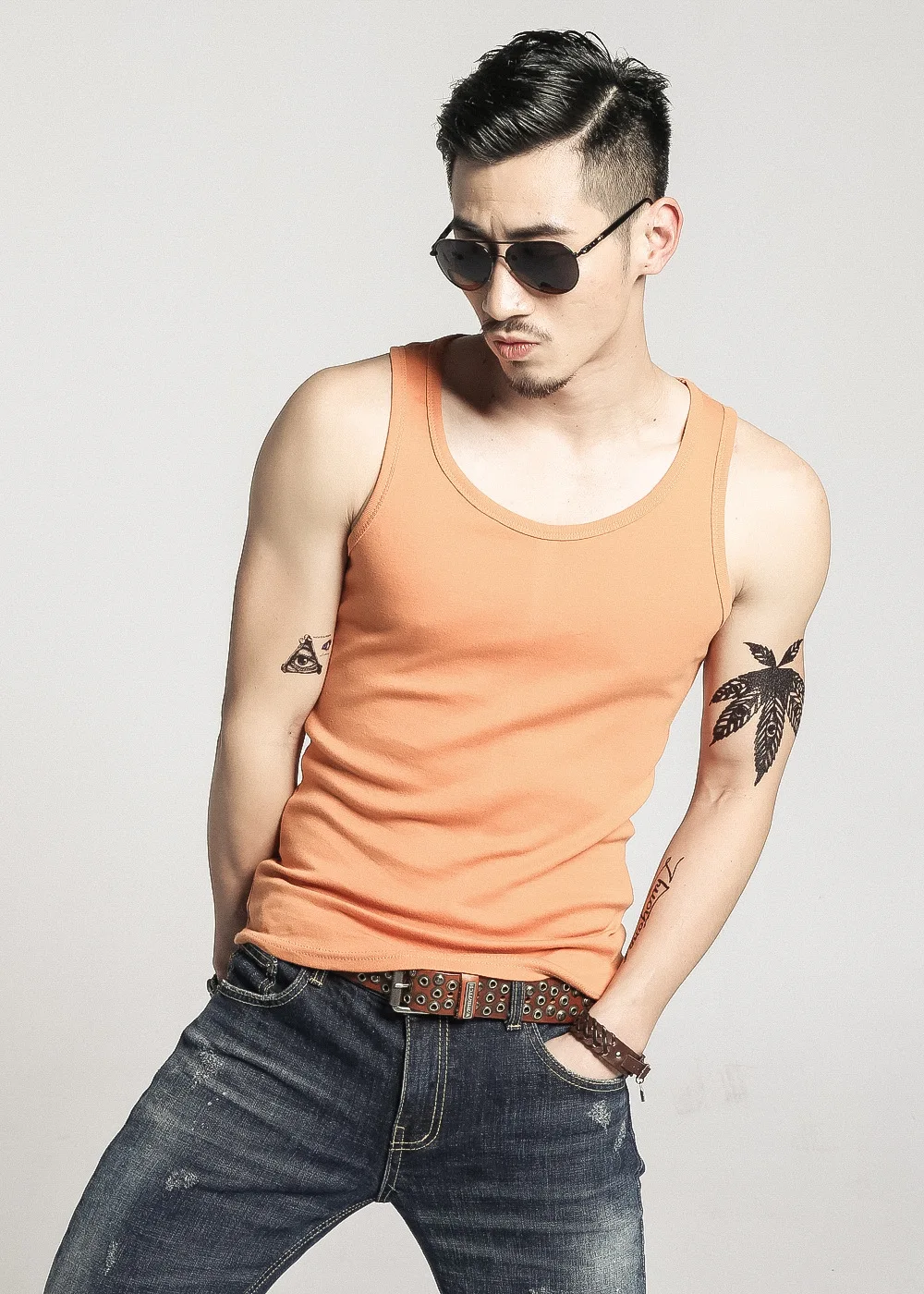 

2021 Bruce Lee identical solid color I-collar full back leisure quick-dry vest summer elastic vest