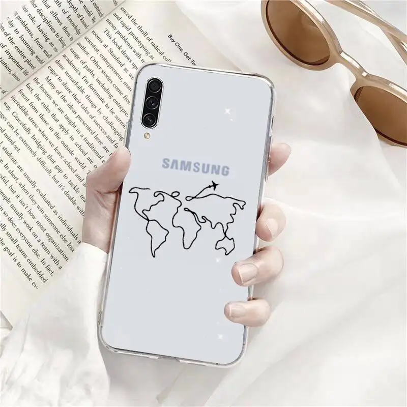 

World map travl airplane Phone Case Transparent for Samsung A71 S9 10 20 HUAWEI p30 40 honor 10i 8x xiaomi note 8 Pro 10t 11