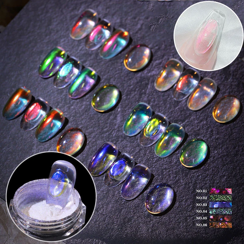 

Rainbow Mirror Effect Nail Powder Ice Muscle Multicolor Powder UV Gel Nail Dust Chrome Nail Glitter Powder Decoration