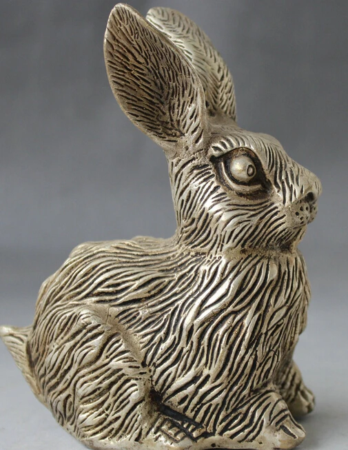 Китайская фольклорная серебряная статуя фэн шуй 6 дюймов год зодиака кролик