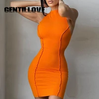 gentillove sleeveless solid skinny women o neck skim sexy summer elegant screw thread party club buttocks street mini dress