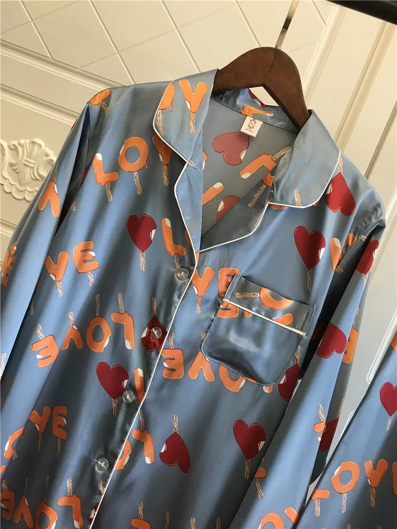 Сатиновая пижама с принтом в виде пятен 2 шт./партия для женщин отложным