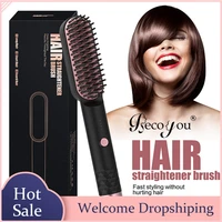 2 in 1 electric ptc ceramic hair beard straightener brush comb with 4 temperature settings for men women dry wet hair use