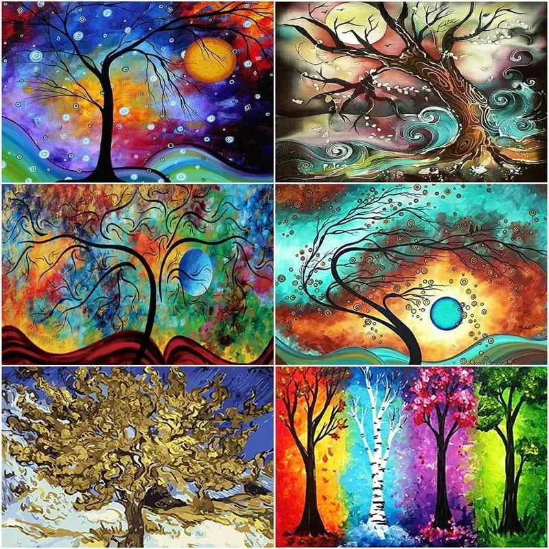

CHENISTORY 5D DIY Diamond Painting Abstract Tree Landscape Full Drill Square Diamond Mosaic Picture Of Rhinestones Embroidery