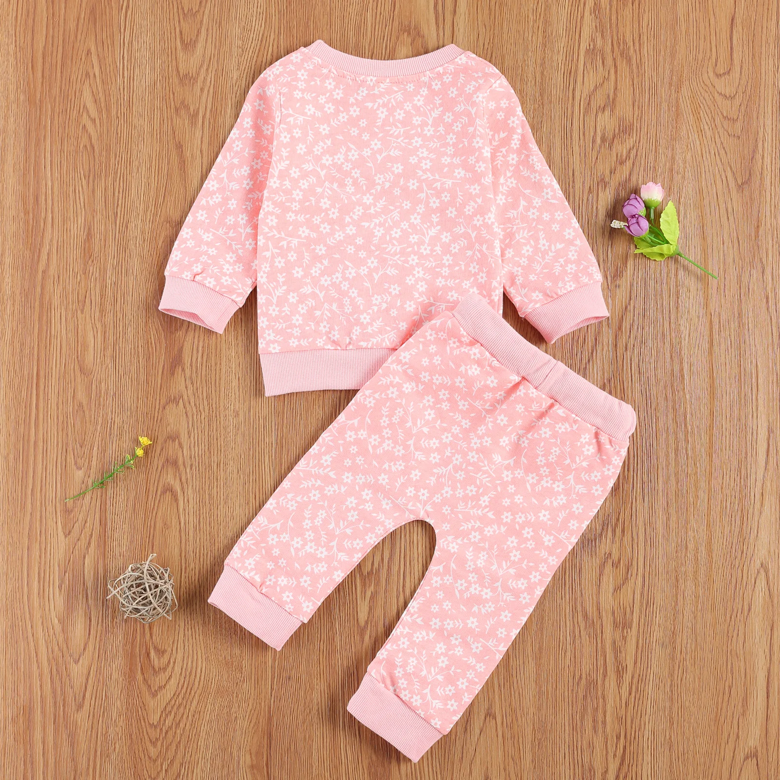 

2020 New Fall Autumn 0-24M Infant Baby Girls 2Pcs Set Lovely Floral Print Long Sleeve Top+Pockets Bow Pants Todder Warm Clothes