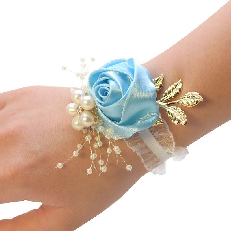 

New Wrist Corsage Pearl Bridesmaid Bracelet Wrist Flowers Cloth Boutonniere Wedding Bridel Wedding Bouquet Accessories