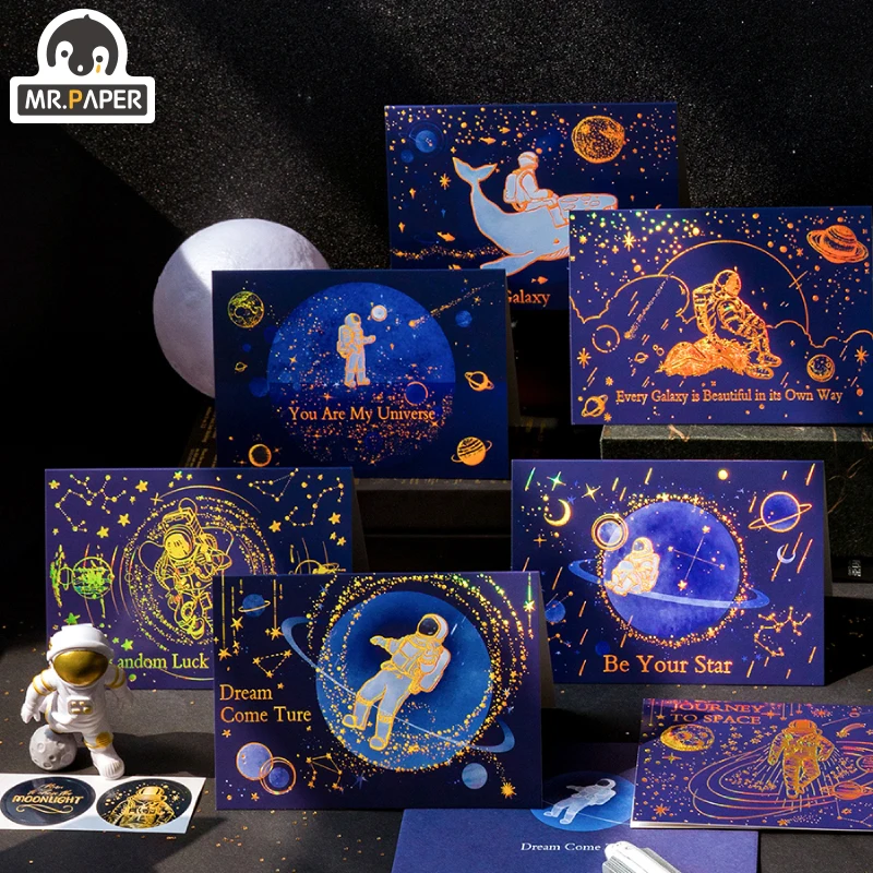Mr.paper 4 вида конструкций 4 шт./компл. серия Galaxy Universe креативный Декор DIY поздравительные открытки с конвертами Подарочный бронзовый материал - изображение