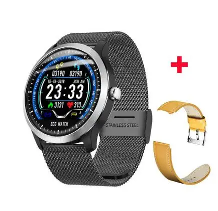 black yellow leathe LEMFO N58 новые ЭКГ+ PPG умные часы мужские IP67 водонепроницаемые спортивные часы монитор сердечного ритма кровяное давление умные часы - Цвет: black yellow leathe