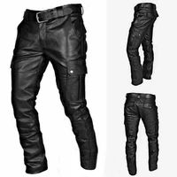man retro leather motorcycle street pants mens autumn winter punk retro goth slim casual long pants trousers pantalon homme