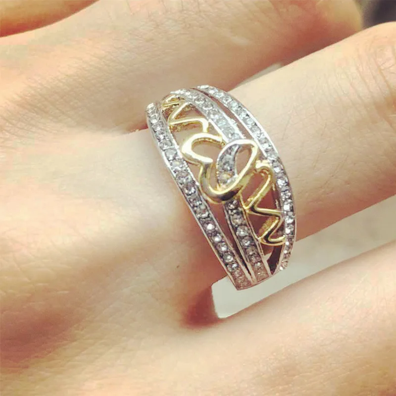 

2021 France Fashion Gold Plated AAA Cubic Zirconia Ring Romantic Family Love Jewelry for Female Girl Mother's Day Jewelry Gift