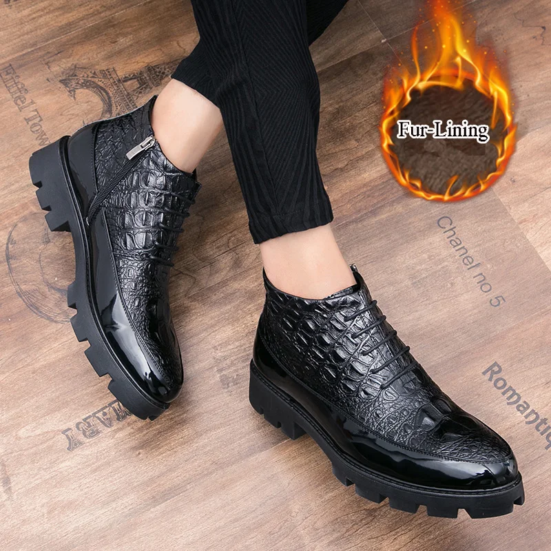 Black-705-Fur Ботинки martin; мужские короткие ботинки; высокие ботинки; мужские зимние военные ботинки; ботинки «Челси» в британском стиле; мужская обувь с толстой подошвой - Цвет: Black-705-Fur