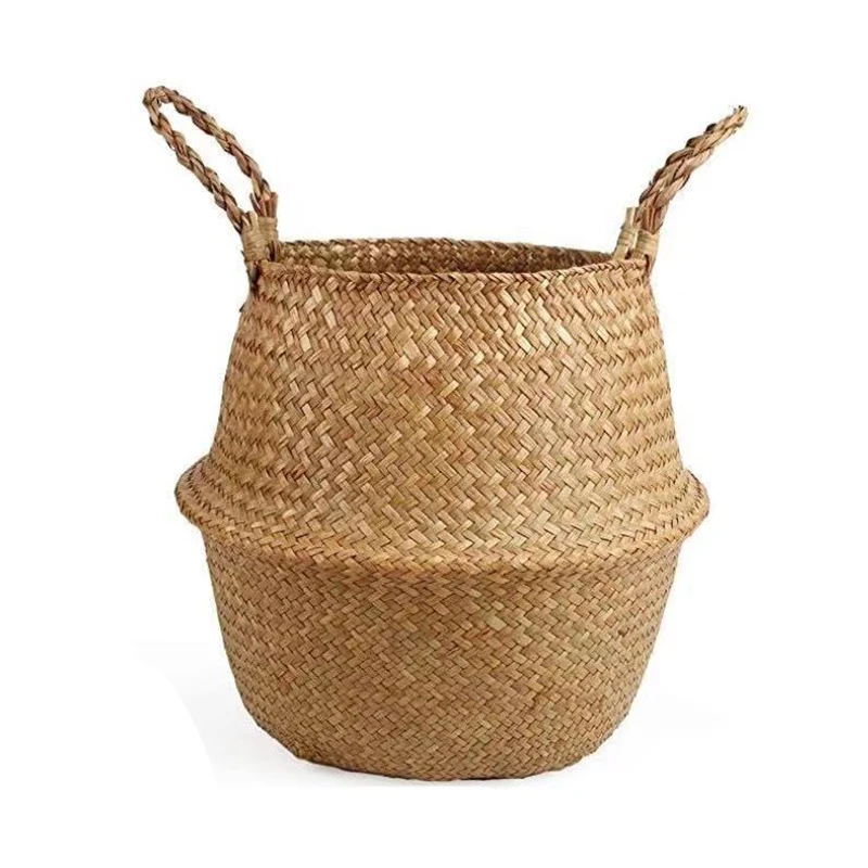 

Woven Seagrass Belly Basket for Storage Plant Pot Natural Seaweed Laundry Picnic Grocery Baskets Handmade Products Home Decor