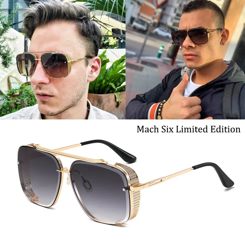 

Fashion Mach Six Limited Edition Style SteamPunk Sunglasses Men Cool Vintage Side Shield Brand Design Sun Glasses oculos de sol