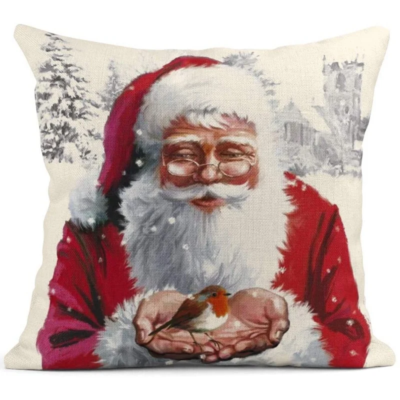 

Linen Throw Pillow Covers Santa Claus Snowman Merry Christmas Decorative Pillow Cases Home Decor Square