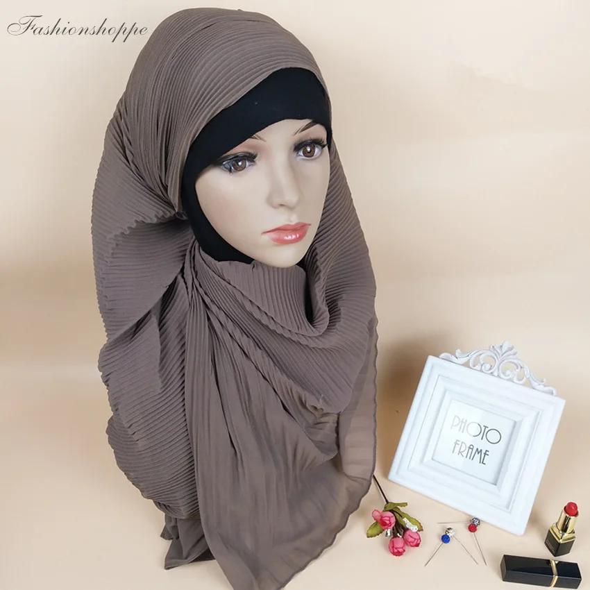 Шаль-тюрбан Женская плиссированная шифоновый хиджаб со складками длинный шарф