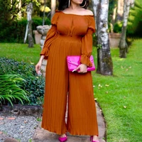pleated jumpsuits rompers for women solid off the shoulder full sleeve high waisted loose fashion high street wear jumpsuits