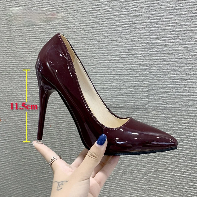 

Aphixta 11.5cm Office Thin Heels Pumps Women Shoes Pointed Toe Patent Leather Wedding Dress Shoes Woman Chaussures Femme