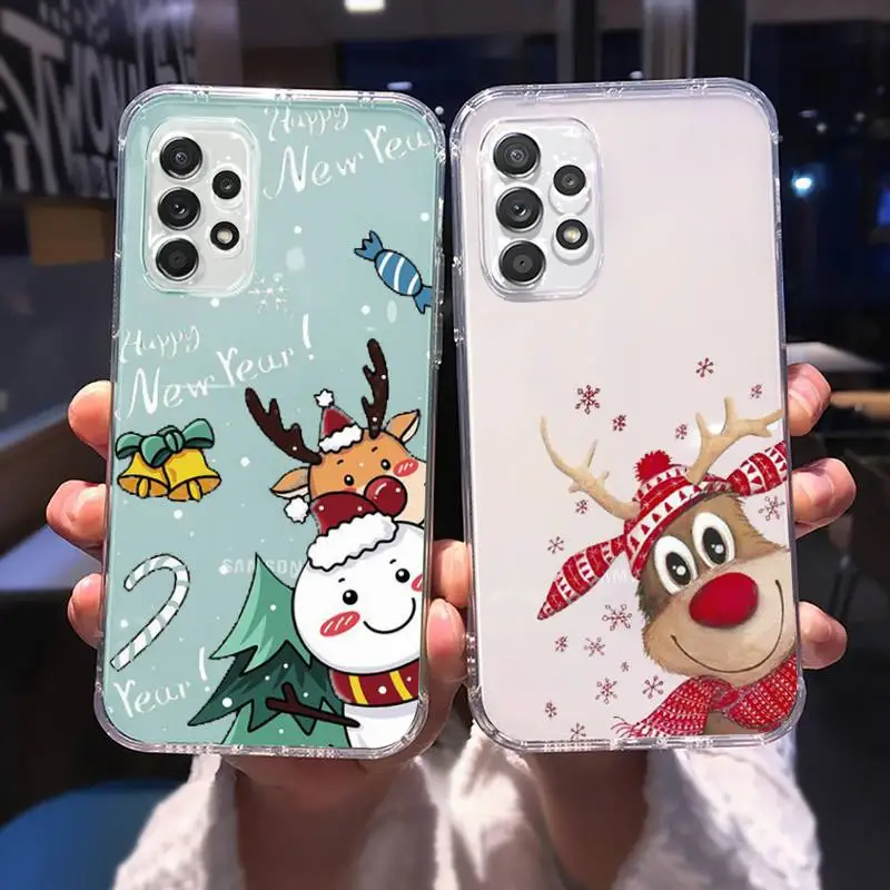 

Cute Christmas Elk Phone Case for Samsung A 51 50 52 12 21s 31 40 70 71 note S 20 10 21 ultra plus fe clear coque shell
