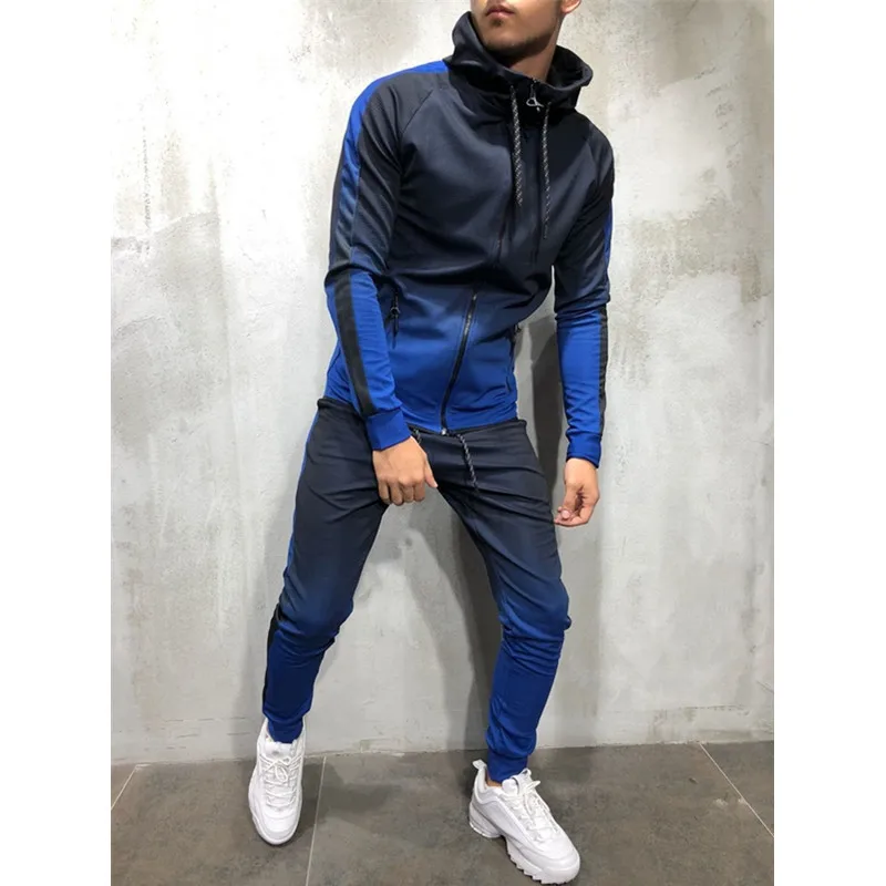 

Men Outfit Set 2021 New Hip Hop Sports Men's Suit Gradient Print Zipper Hooded Sweatshirt+Pants 2 Piece Set Men's Clothing