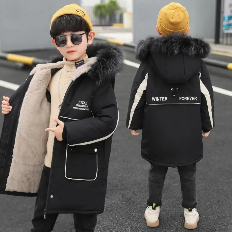 

Children Boys Down Jackets Winter 8 10 12 Years Parkas Real Fur Hooded Thicken Warmly Christmas New Year Kids Teen Snow Coat
