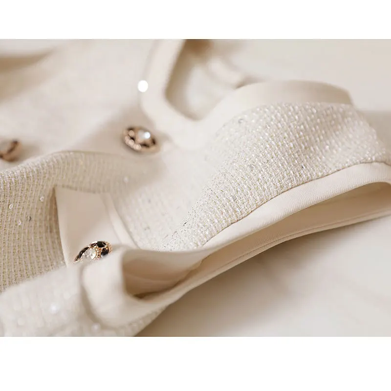 

Hand woven Sequin simple elegant small fragrance waist wool vest skirt sleeveless vest dress spring girl