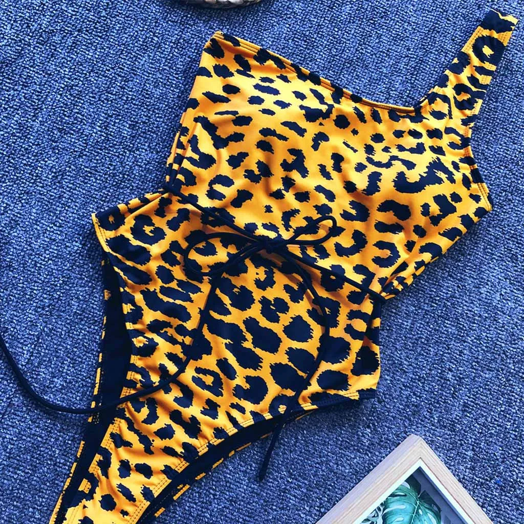 Женский сексуальный леопардовый цельный купальник пуш-ап купальный костюм