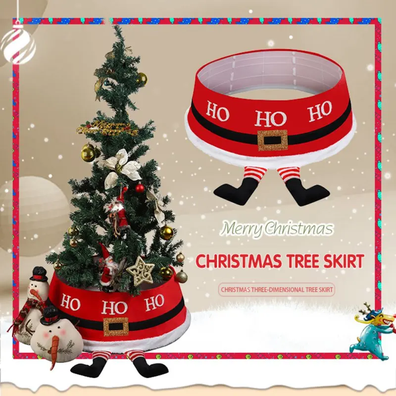 

Christmas Tree Skirt With Santa Claus Feet Creative Xmas Tree Collar Tree Base Cover Interesting Festival Party Home Decoration