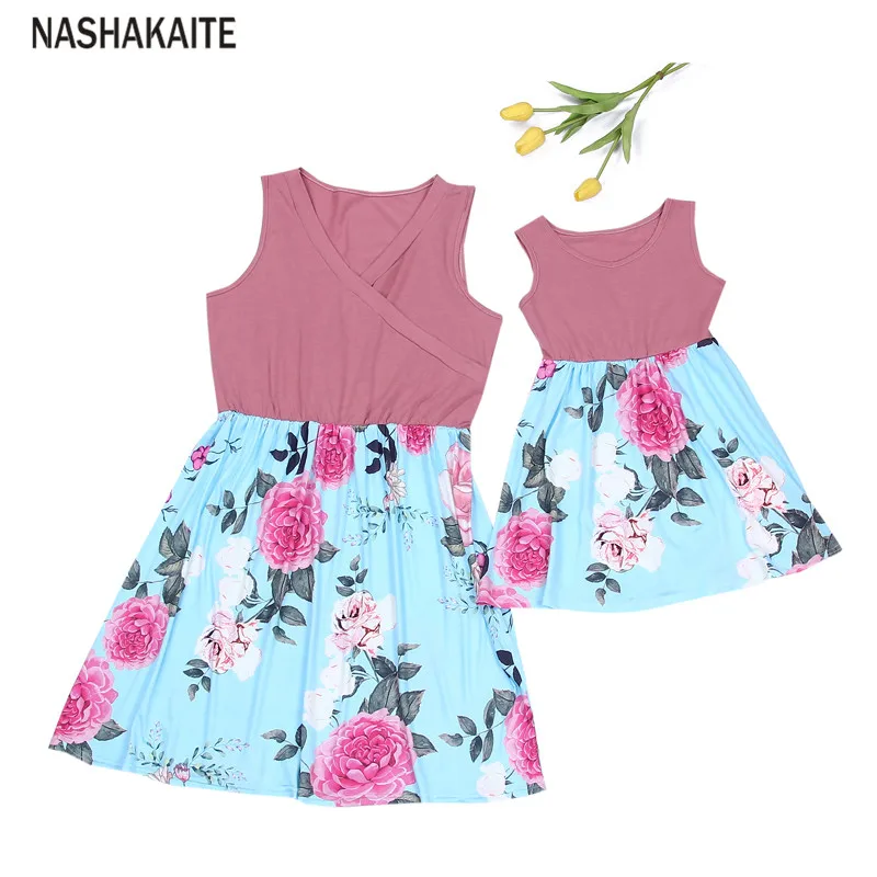 NASHAKAITE/платья для мамы и дочки; Летнее мини-платье в стиле пэчворк с принтом; vestido mae e filha; одежда для мамы и дочки; семейный образ