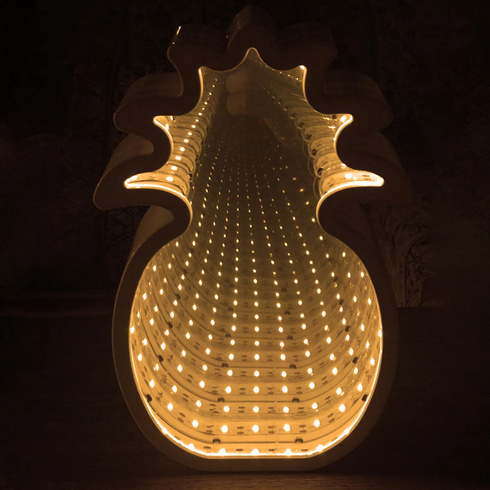 

Cute Heart Shape Pineapple Festival Bedroom Living Room Cloud Tunnel Light Gift 3D Mirror Party Flower LED Night Lamp Home Decor