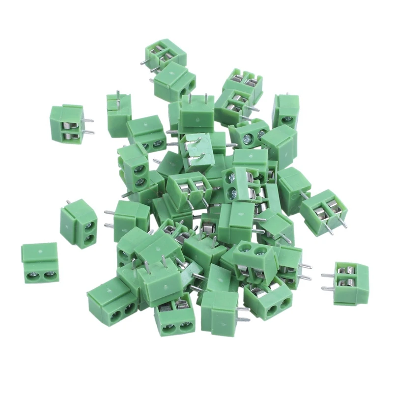 50 Pieces 2 Pin 5 mm Pinch PCB Mount Screw Terminal Block Connector 300V 10A (Green) | Обустройство дома