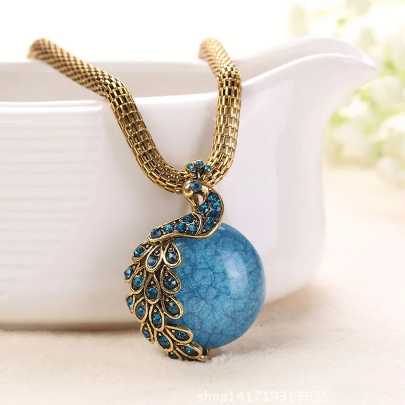 Богемная подвеска на ожерелье Павлин золотого цвета металлическая Длинная