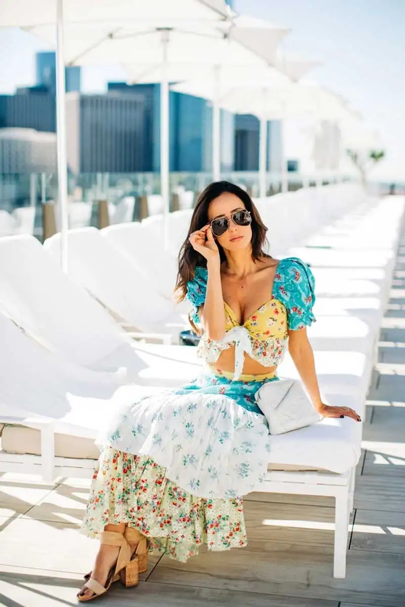 Богемный Вдохновленный диким цветочным принтом Макси юбка многоярусная