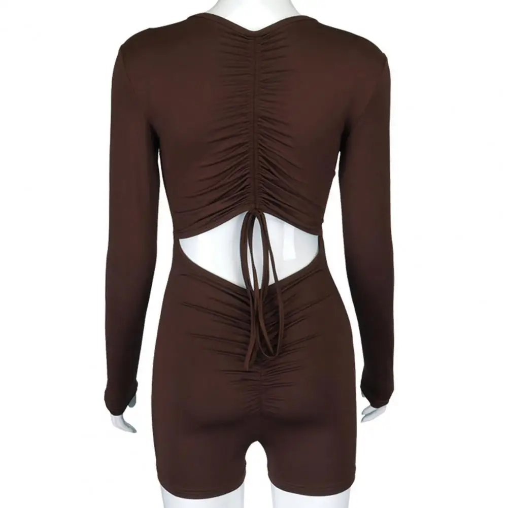 

jumpsuit women summer 2021 Slim-fit Zipper Long Sleeve Brown Shirt Sexy Casual Wear Spring Autumn women bodysuit jumpsuit M