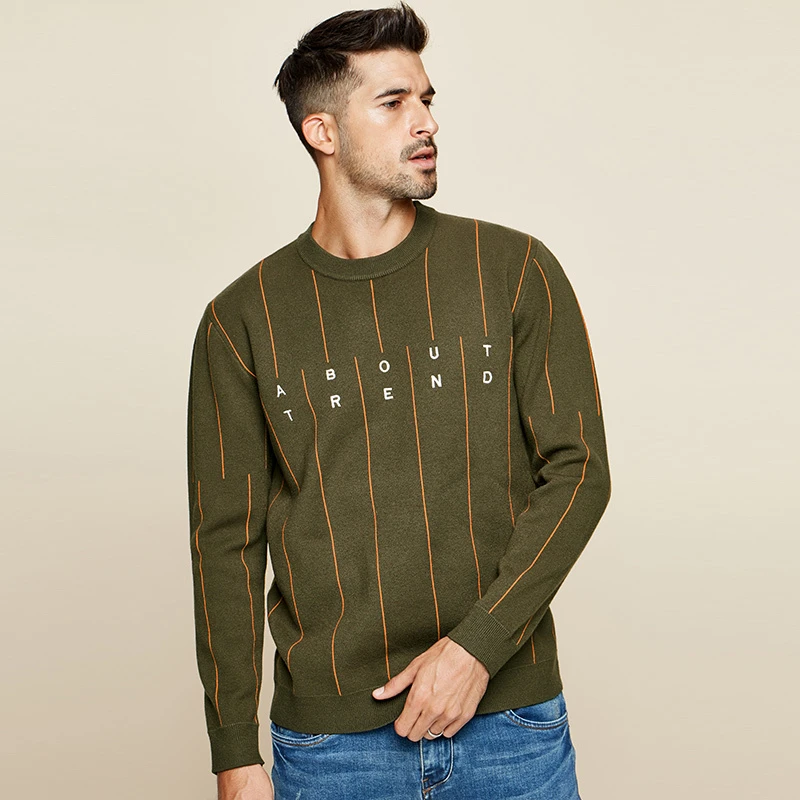 KUEGOU 2021 осенний Полосатый черный свитер с вышивкой Мужской пуловер повседневный