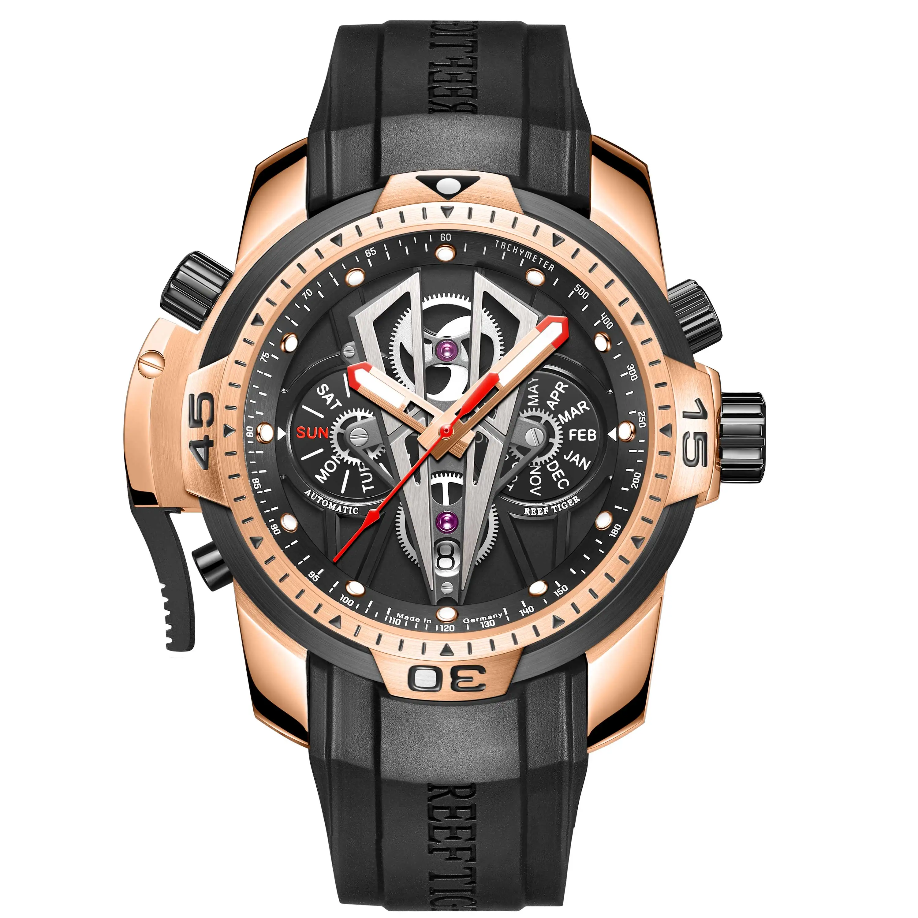 

Reef Tiger/RT Luxury Sport Watch Men Luminous Top Brand Rose Gold Watch Mechanical Men's Waterproof Relogio Masculino RGA3591