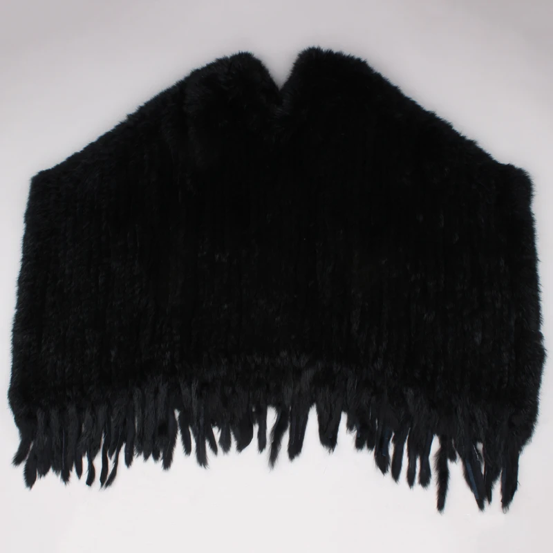 Новинка искусственное пончо с кисточками из кроличьего меха вязаное пальто шарф