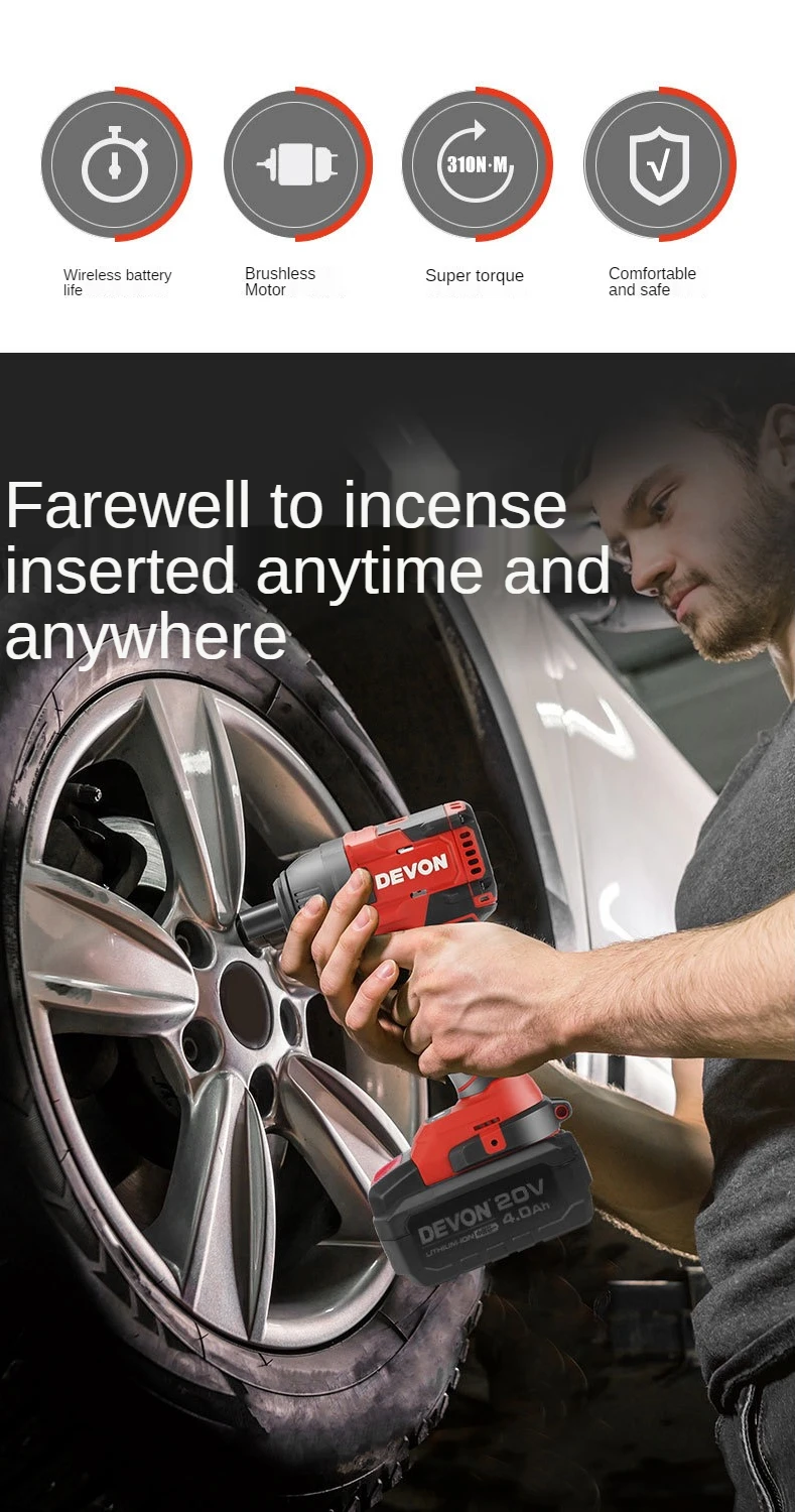 Электрический гаечный ключ DEVON 20 в 5733-LI20SS большой бесщеточный Литиевый